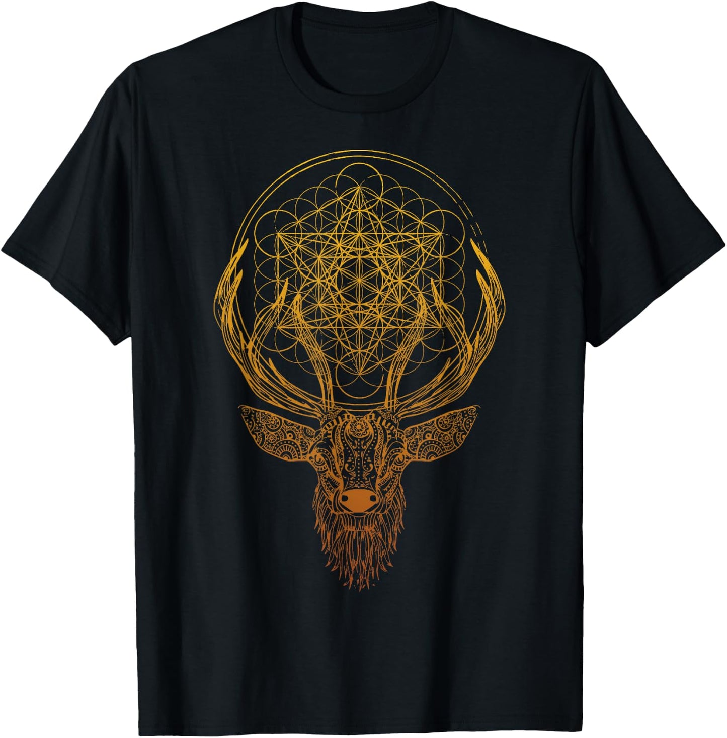 Deer Sacred Geometry Flower of Life Spiritual Art Metatron T-Shirt - T-Shirt | Black