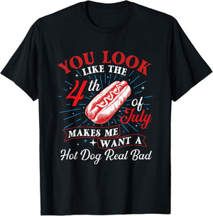 Makes Me Want A Hot Dog - USA American Flag 4th of July Women Men T-Shirt - T-Shirt | Black