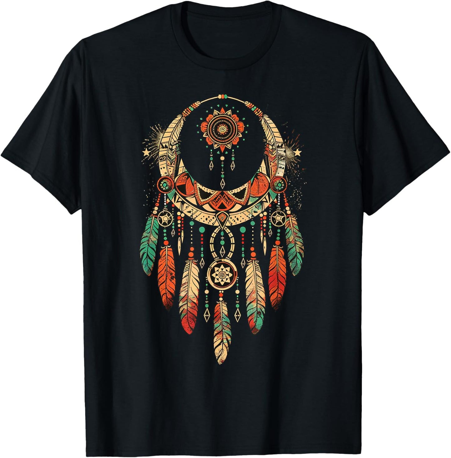 Boho Dreamcatcher - Tribal Feather Design T-Shirt - T-Shirt | Black