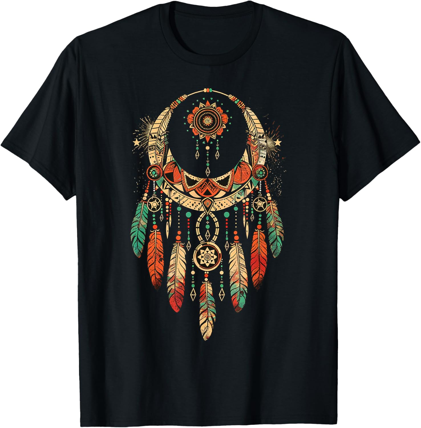 Boho Dreamcatcher - Tribal Feather Design T-Shirt - T-Shirt | Black