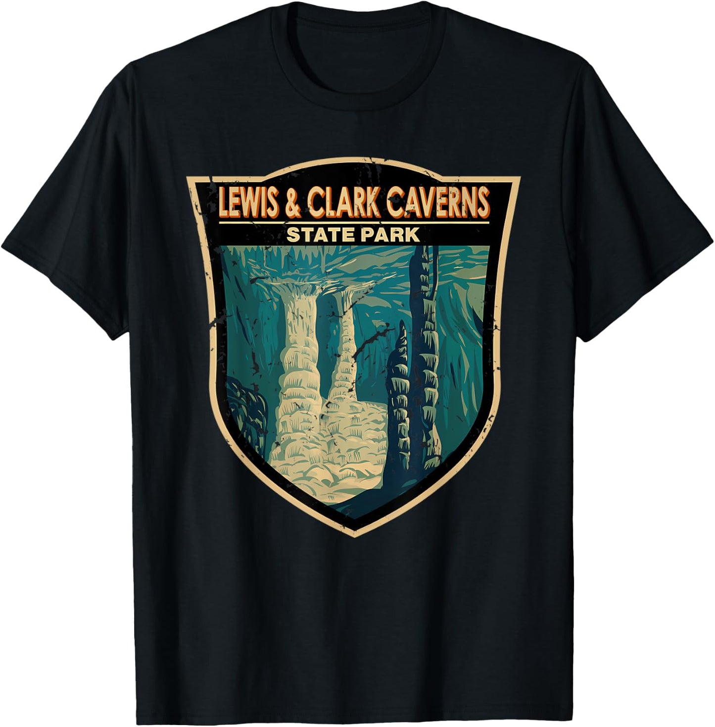 Vintage Lewis And Clark Caverns State Park Montana Badge T-Shirt - T-Shirt | Black