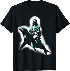 Jesus Riding A Sea Lion - Funny Christian Religious Seal T-Shirt - T-Shirt | Black