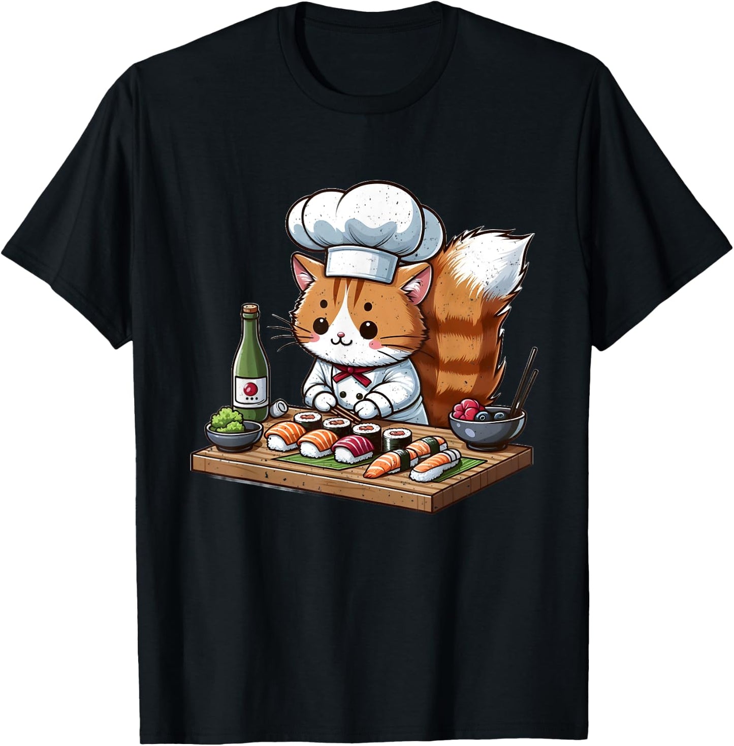 Cat Chef Making Sushi T-Shirt - T-Shirt | Black