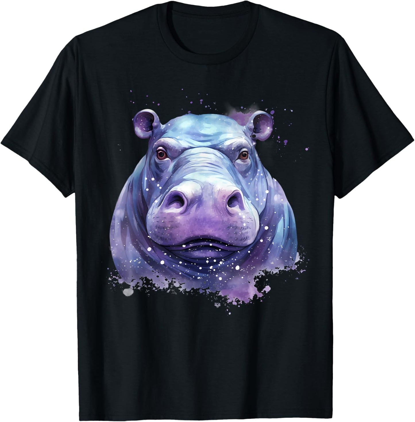 Hippo Portrait Wildlife Colourful Animal Print Hippopotamus T-Shirt - T-Shirt | Black