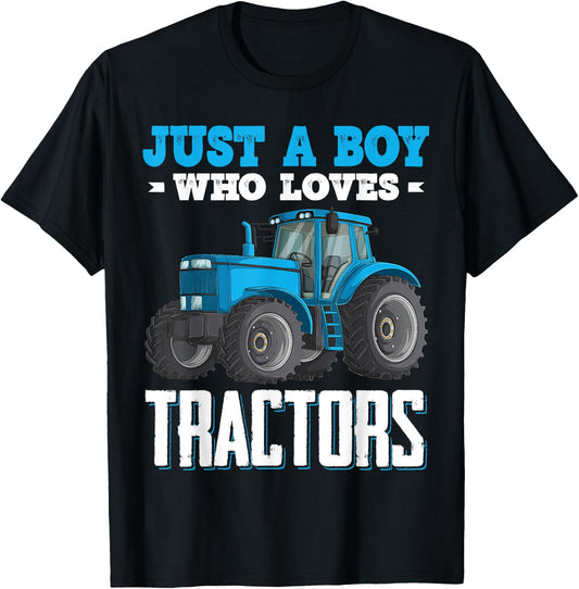 Just A Boy Who Loves Tractors Farm Trucks Boys Toddlers Kids T-Shirt - T-Shirt | Black