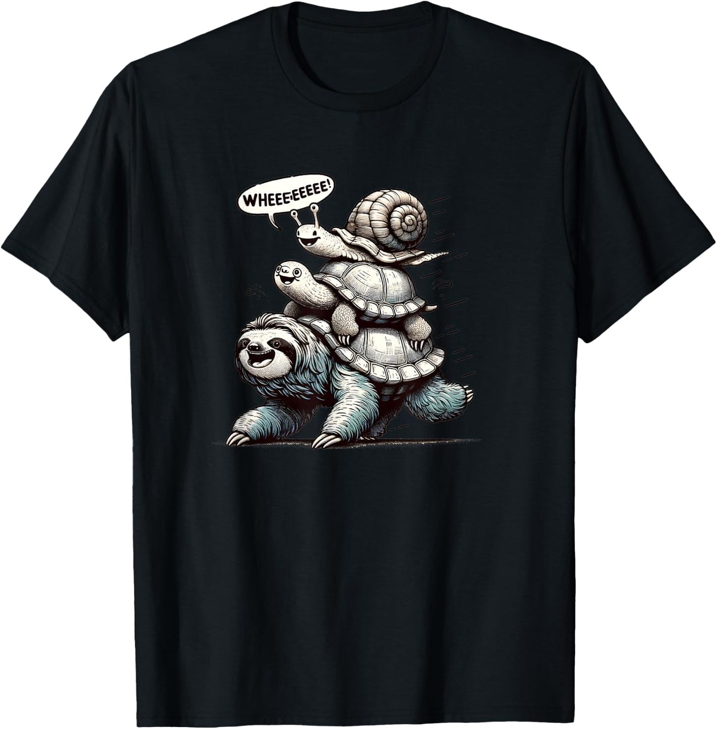 Sloth Turtle Snail Piggyback Animal Running Wild T-Shirt - T-Shirt | Black
