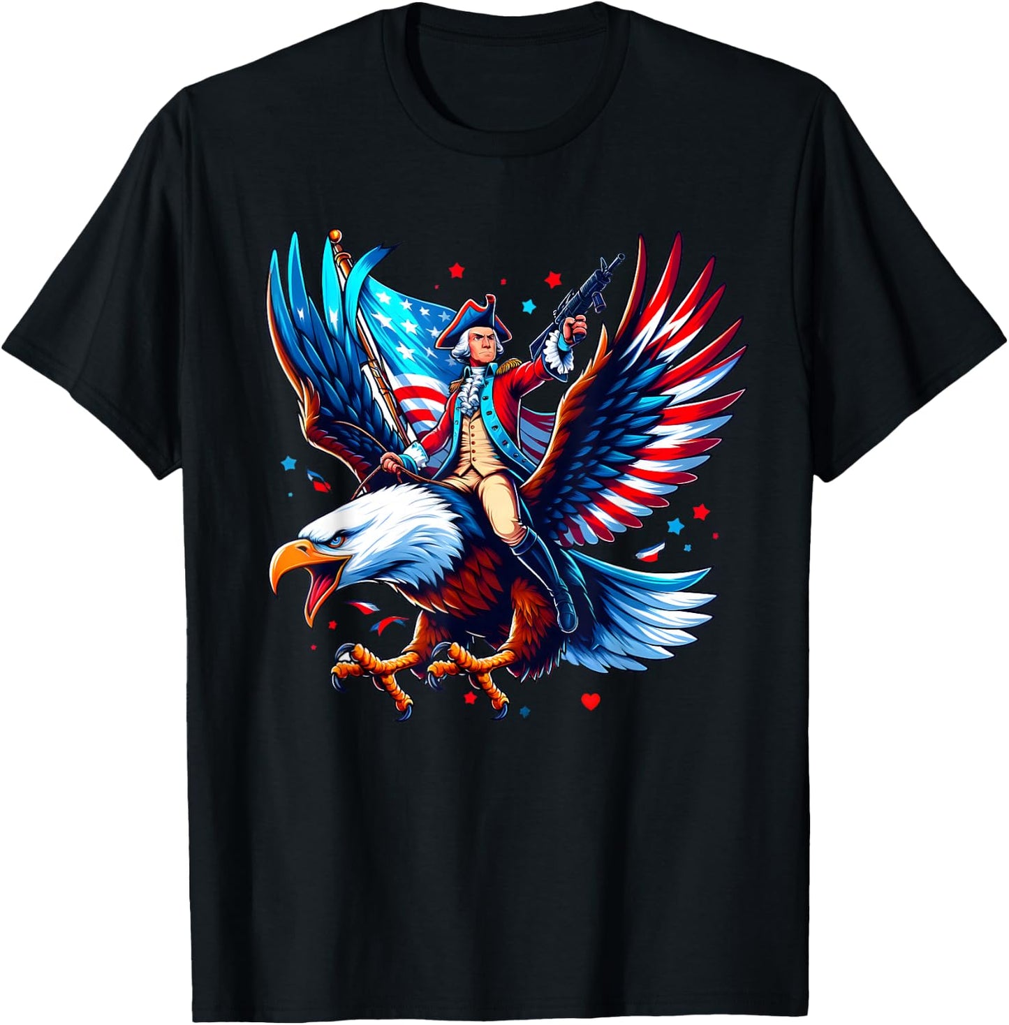 Eagle-Clad George Washington Patriot - 4th of July T-Shirt - T-Shirt | Black
