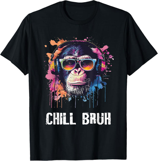 Chill Bruh DJ Monkey Sunglasses Teens Boys Men T-Shirt - T-Shirt | Black