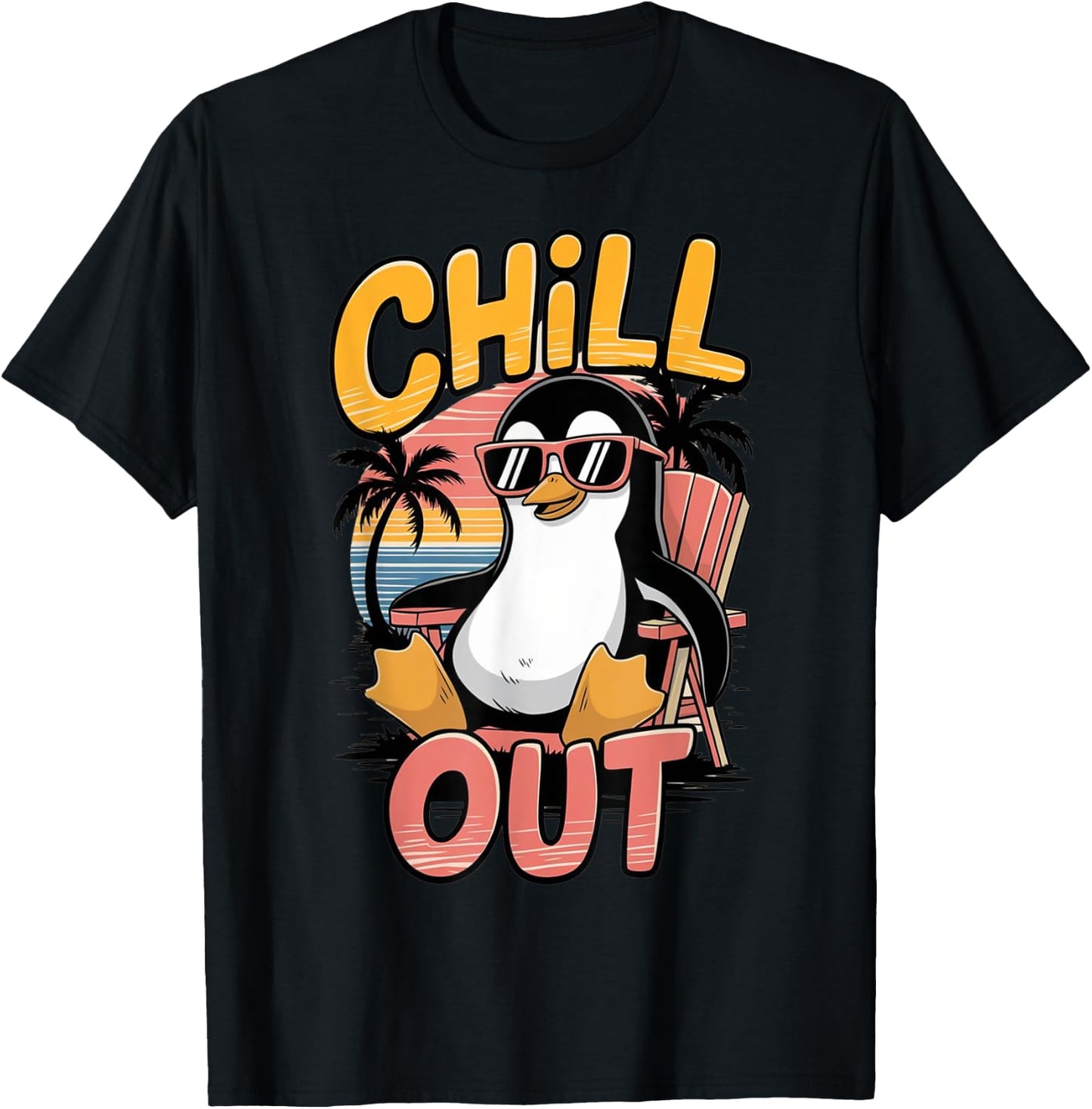 Chill Out Penguin T-Shirt - T-Shirt | Black