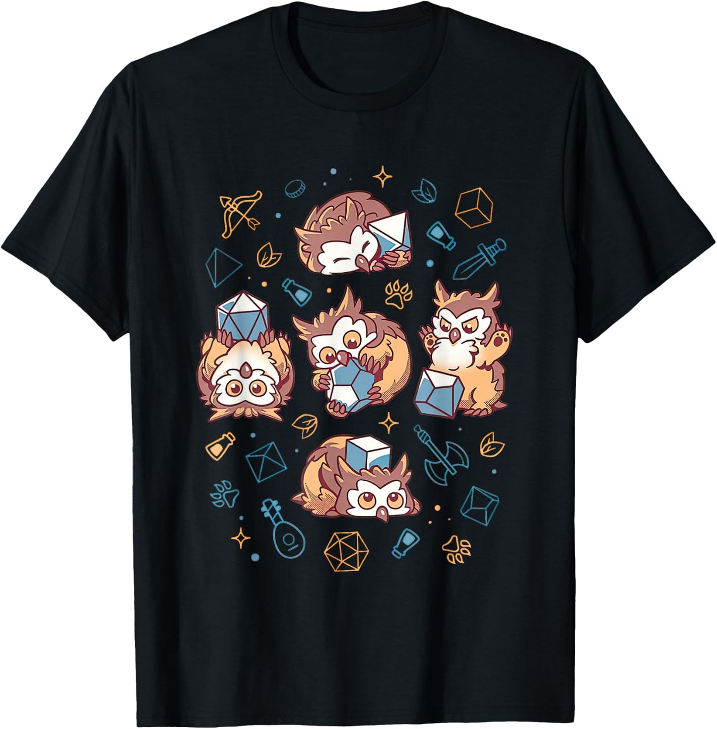 Cute Owl Beast Dice Funny Women T-Shirt - T-Shirt | Black