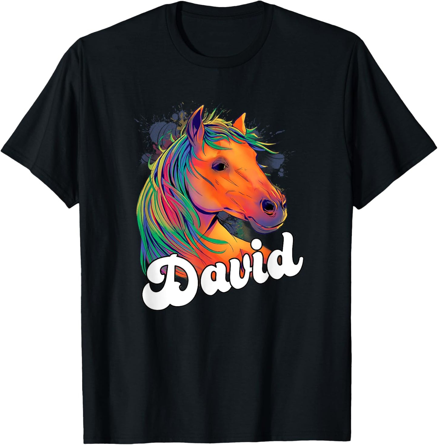 DAVID - Cute Boy Name with beautiful Horse T-Shirt - T-Shirt | Black