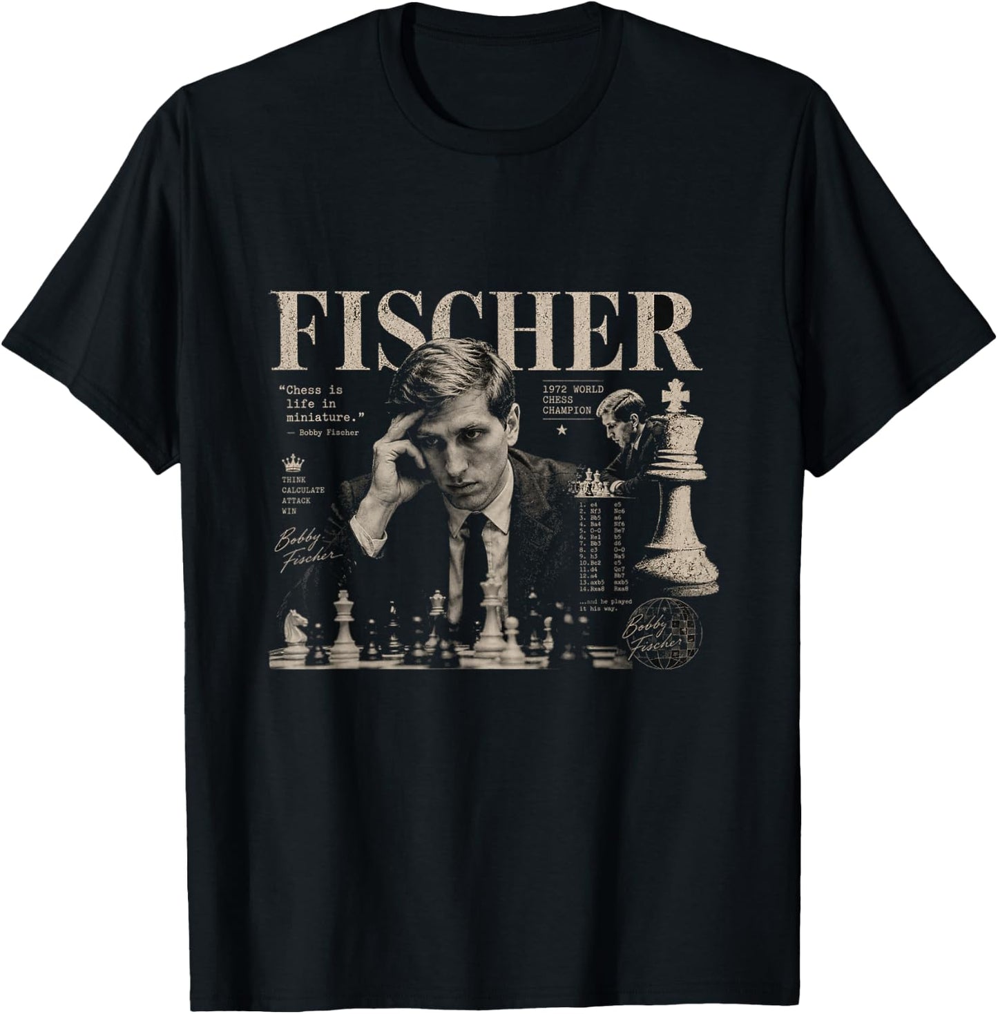 Bobby Fischer Chess Legend Vintage Portrait T-Shirt - T-Shirt | Black