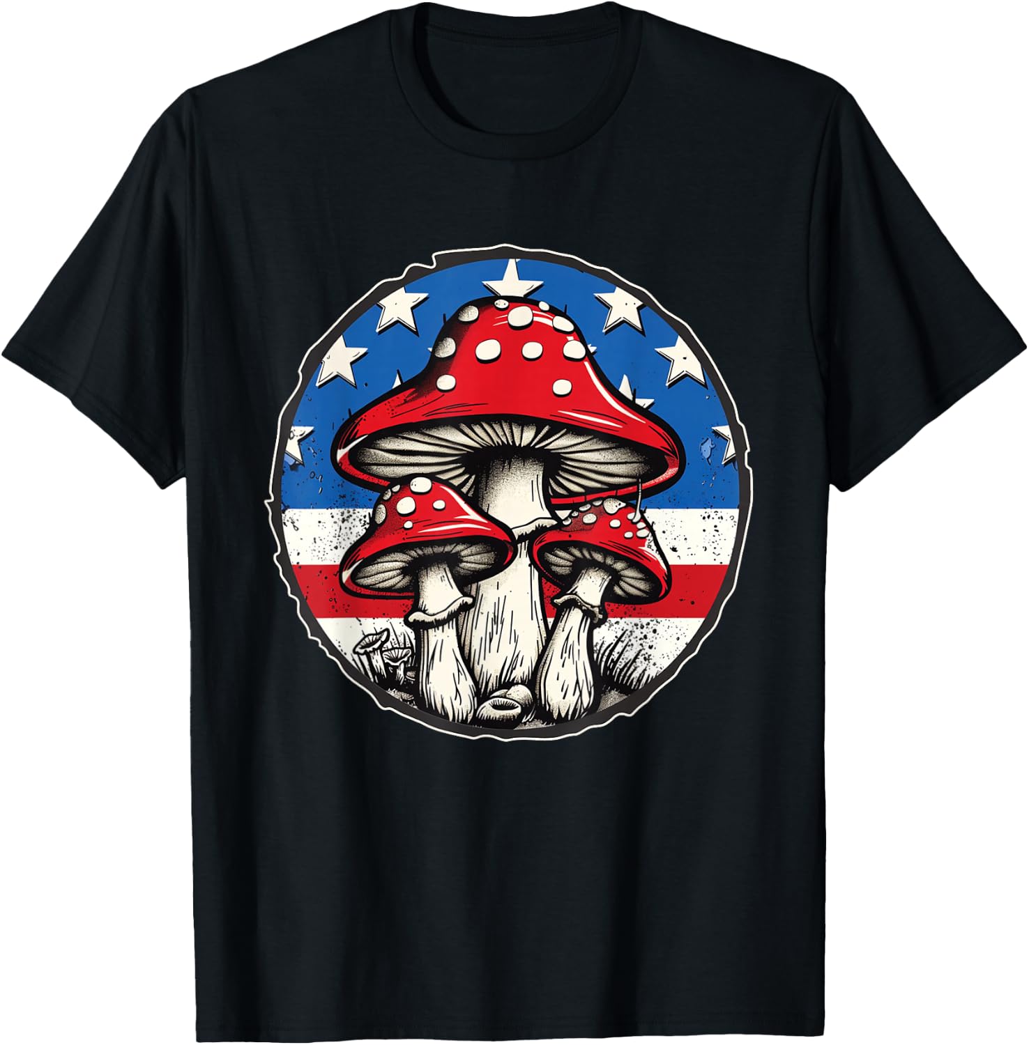 Funny Mushroom celebrates 4th of July Design American Flag T-Shirt - T-Shirt | Black