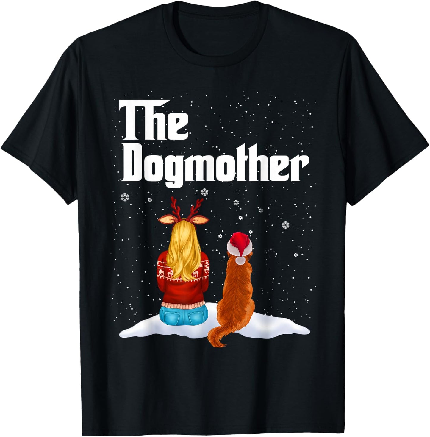 The Dogmother Golden Retriever Dog Mom Christmas Puppy Xmas T-Shirt - T-Shirt | Black