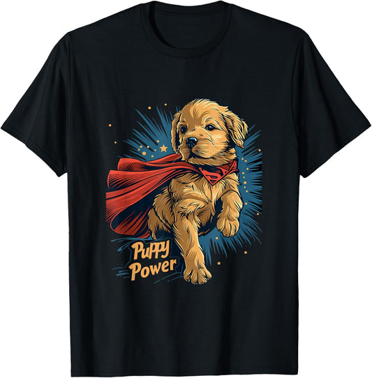 Golden Retriever Puppy Power Superhero for Dog Lover Parent T-Shirt - T-Shirt | Black