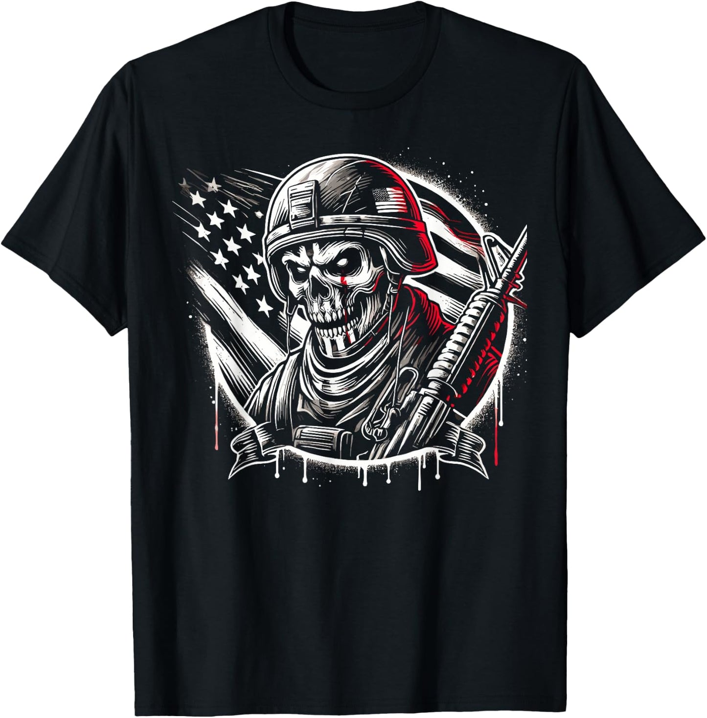 Skeleton Soldier Costume Soldier Military Uniform Halloween T-Shirt - T-Shirt | Black
