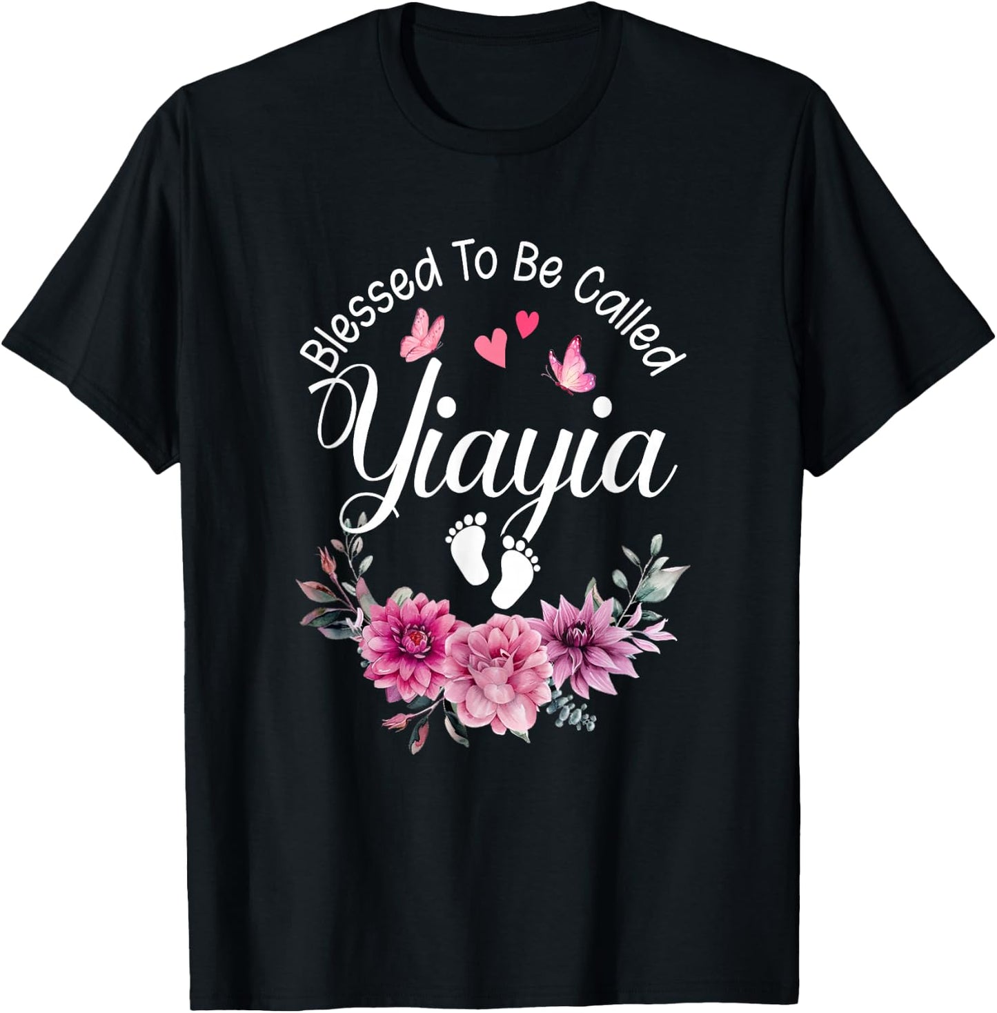 Blessed To Be Called Yiayia Women Floral Decor Yiayia T-Shirt - T-Shirt | Black