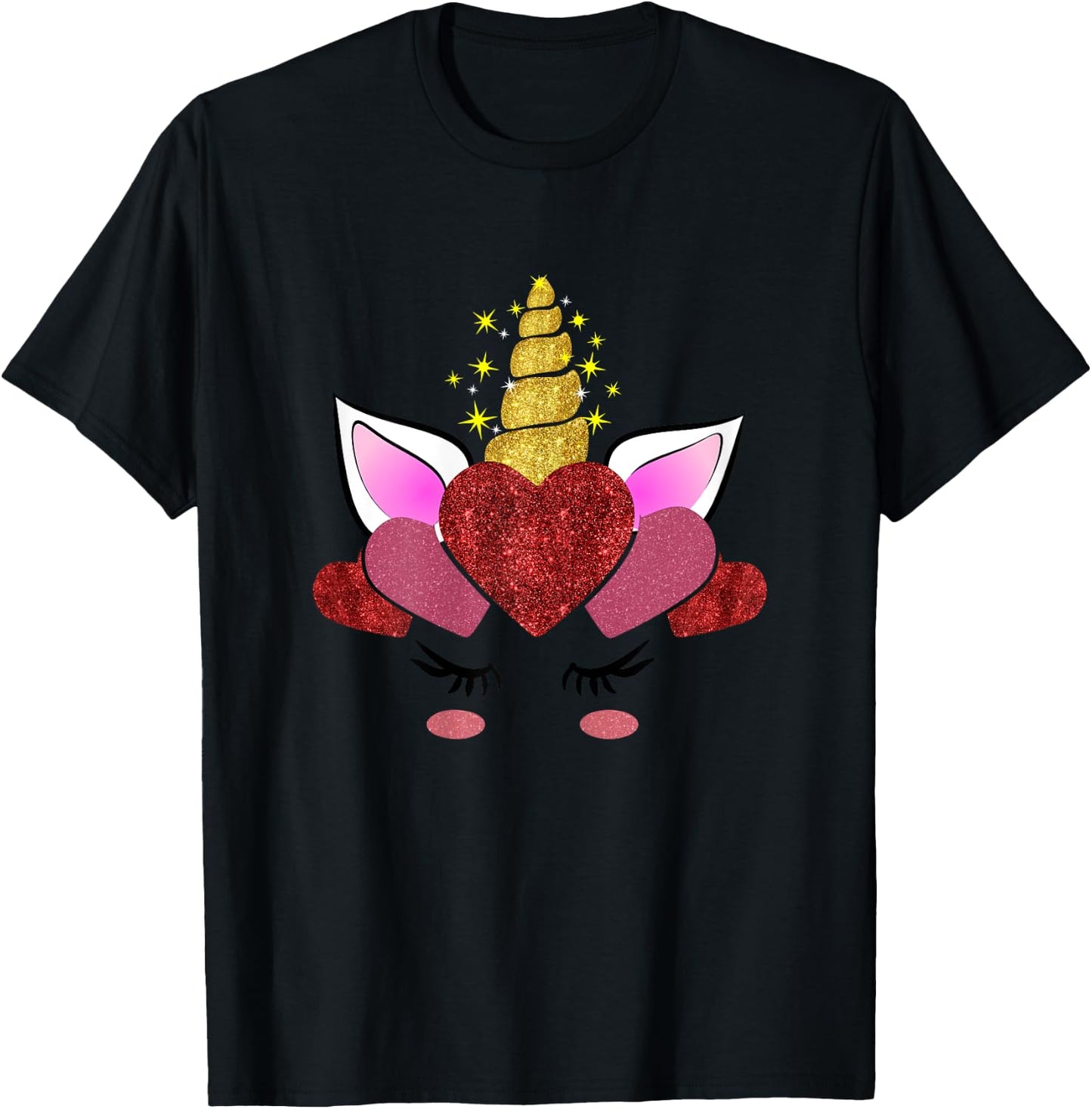 Cute Valentine's Day Gifts Girlfriend Unicorn Hearts T-Shirt - T-Shirt | Black