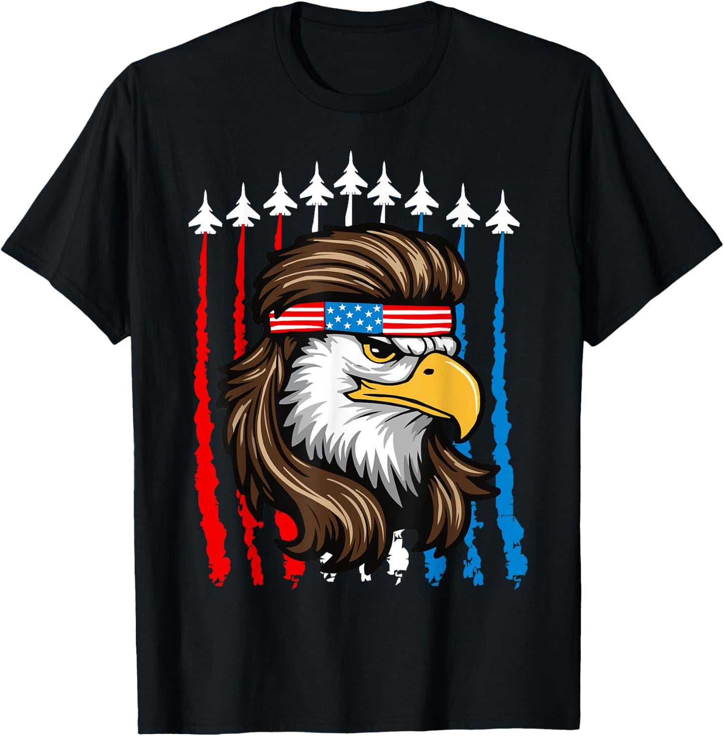 4th Of July Patriotic Bald Eagle Fighter Jet Merica USA Flag T-Shirt - T-Shirt | Black