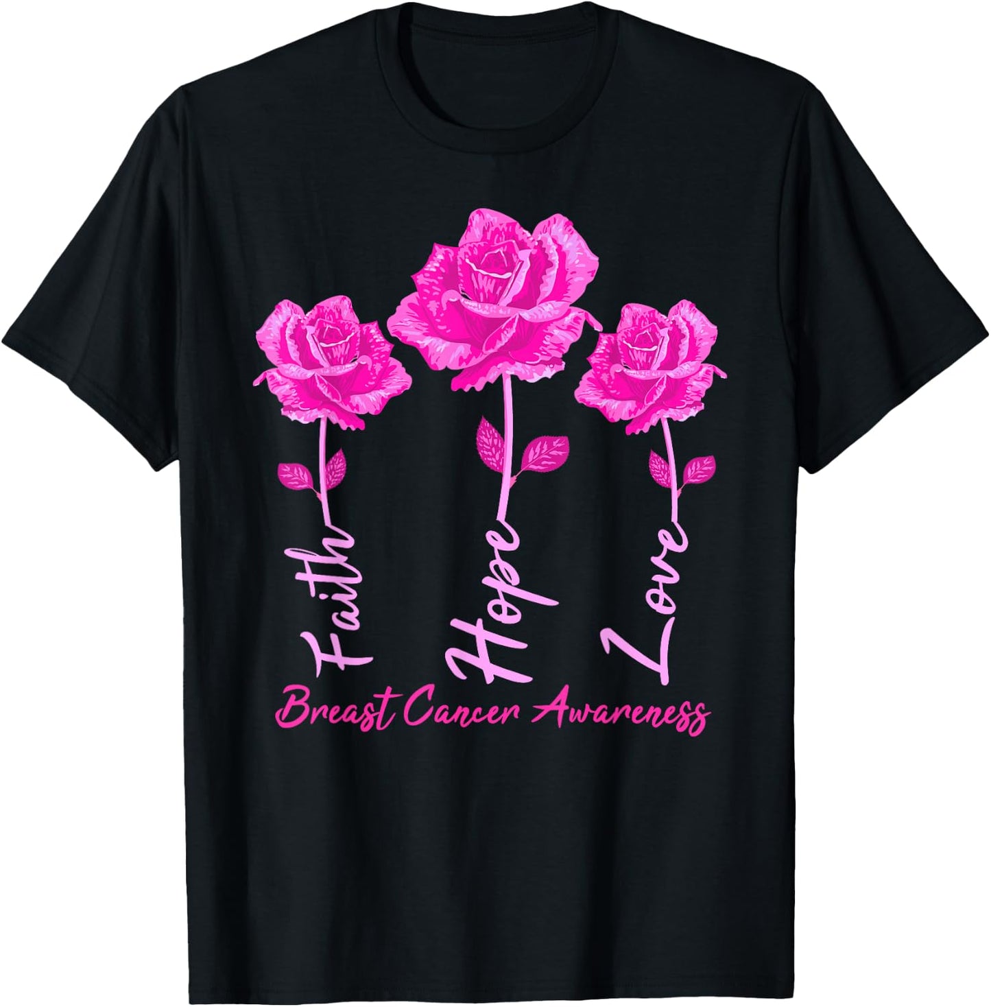 Faith Hope Love Men Pink Tulips Flowers T-Shirt - T-Shirt | Black