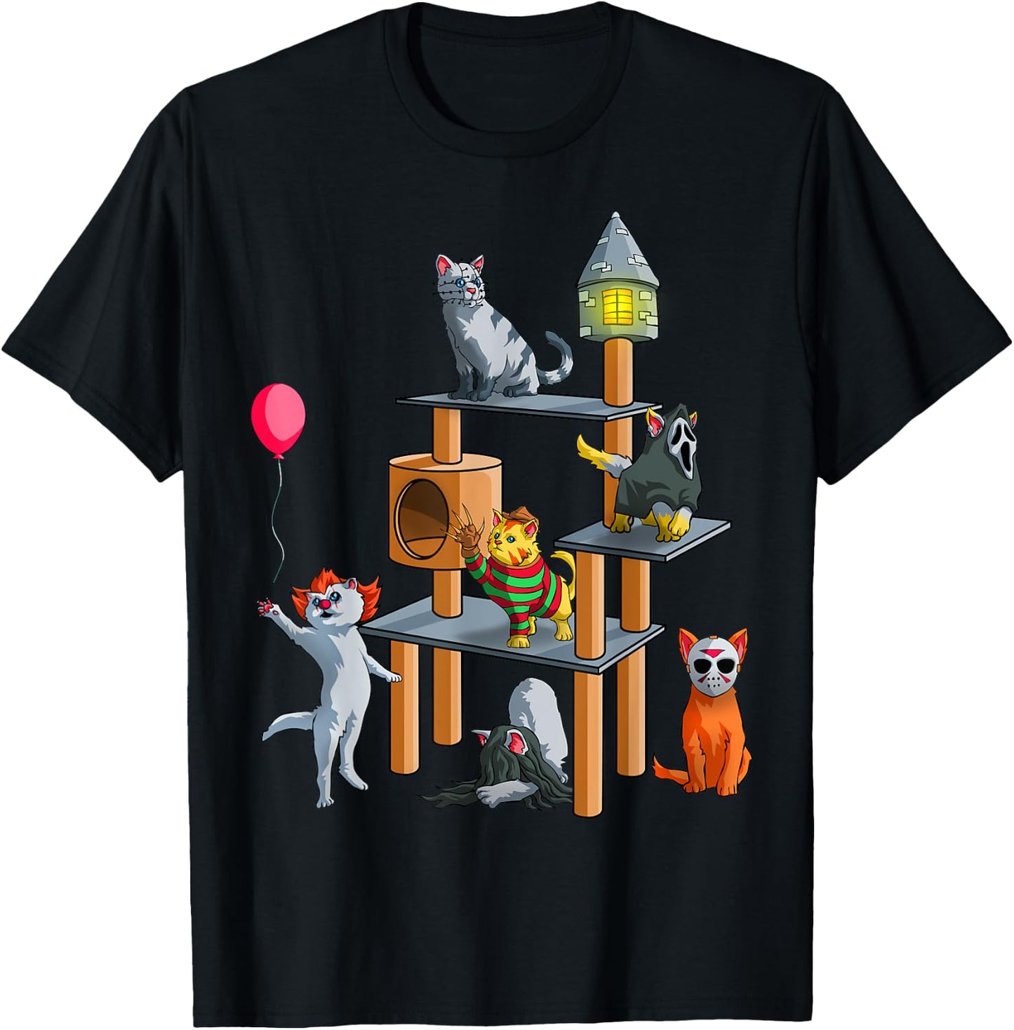 Funny Cat Horror Movies Cute Halloween for Cat Kitty Lovers T-Shirt - T-Shirt | Black