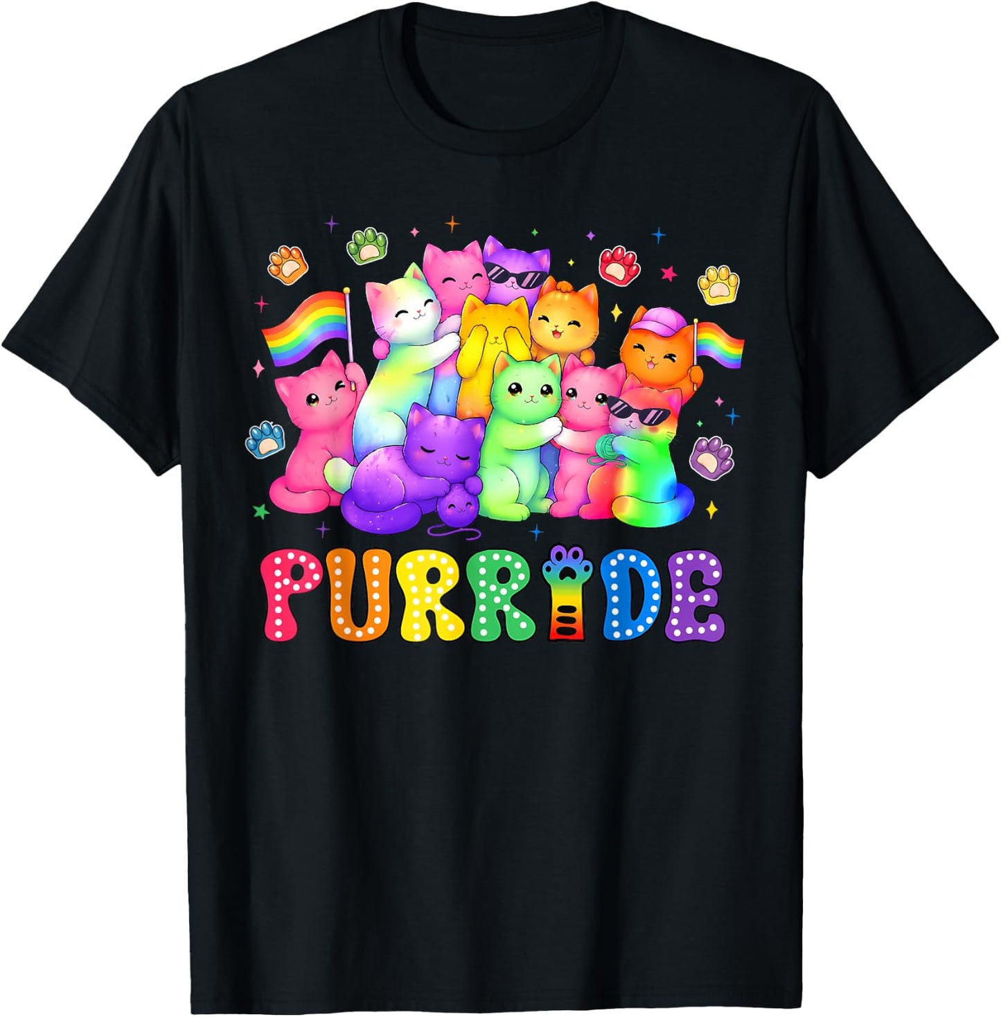Cute Cat Pride Purride Rainbow LGBT Lovers Men Women Kid T-Shirt - T-Shirt | Black