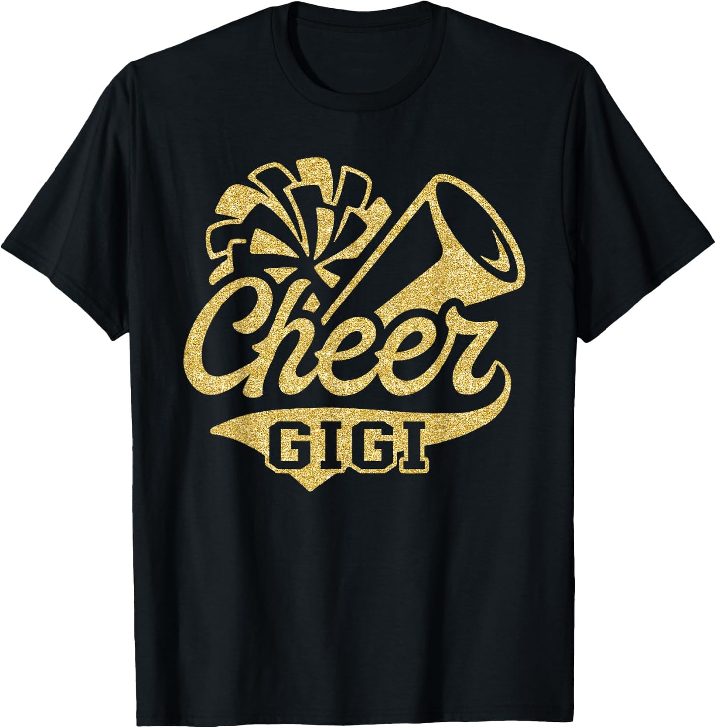 Cheer Gigi Biggest Fan Cheerleader Black Yellow Gold Pom Pom T-Shirt - T-Shirt | Black