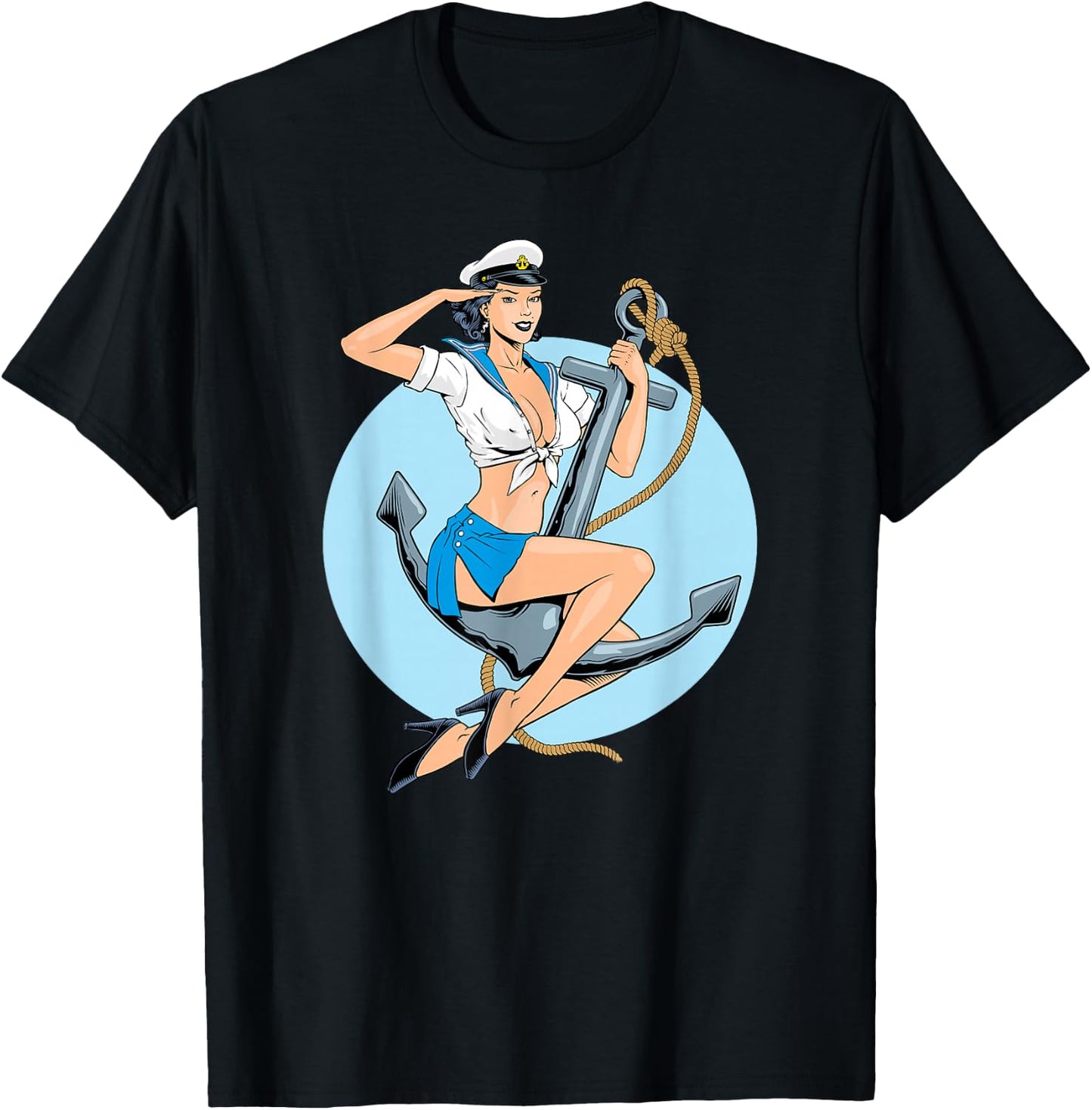 Retro Pin-Up Girl Anchor America Art Vintage Nostalgia T-Shirt - T-Shirt | Black