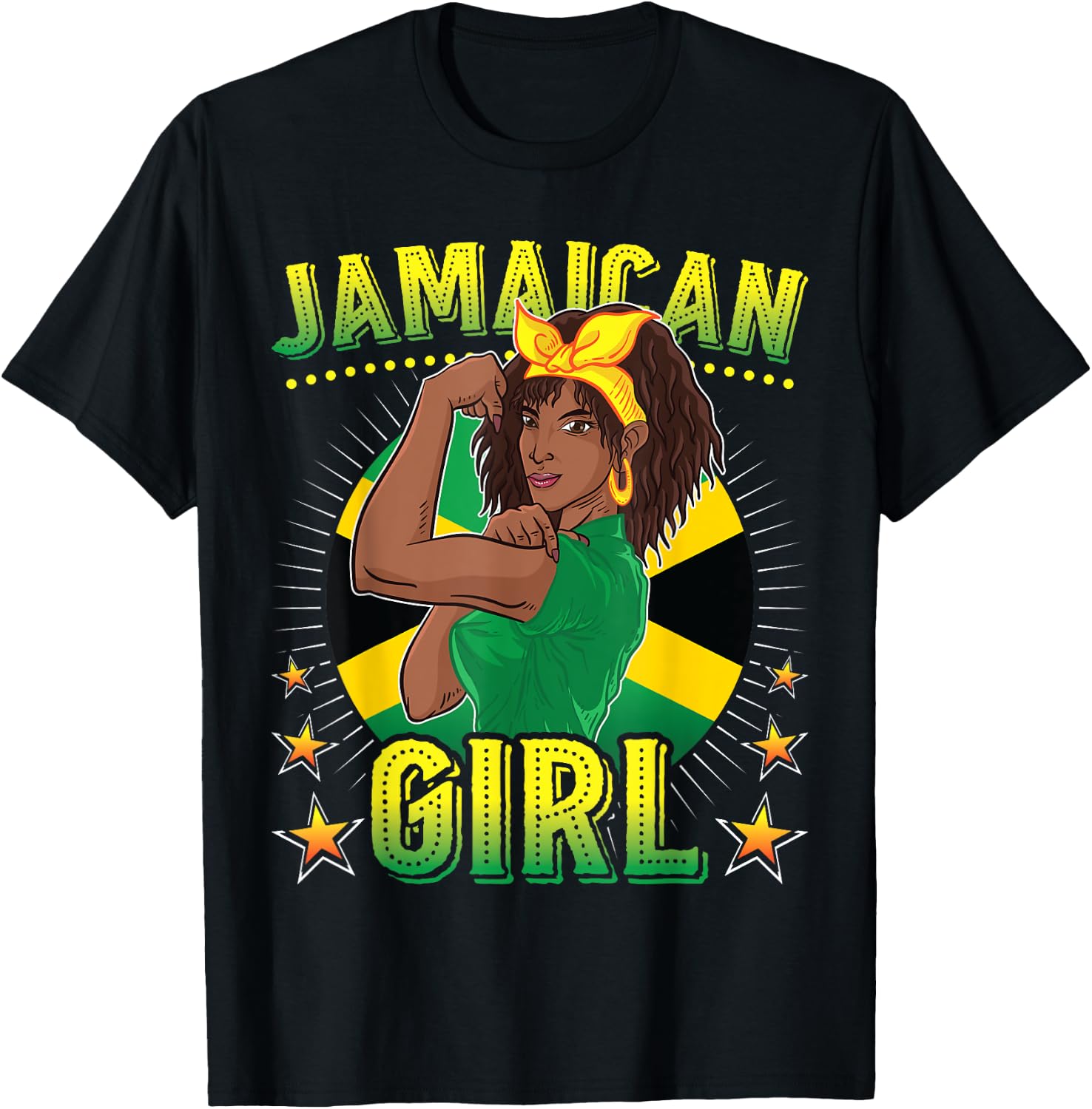 Jamaican Girl Queen Empress Rastafari Reggae Jamaica Flag T-Shirt - T-Shirt | Black
