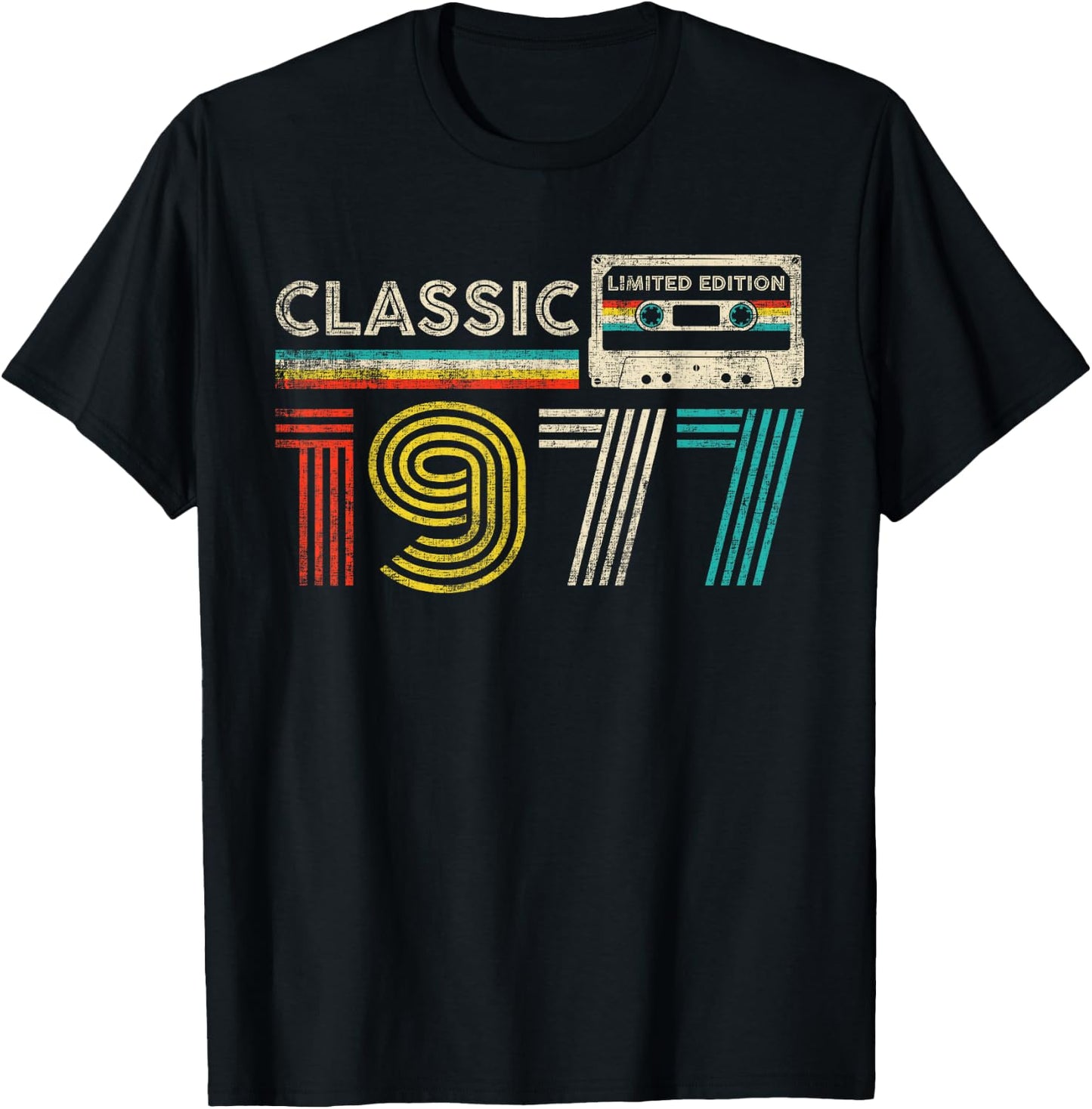 Classic 1977 Vintage 1977 Cassette Tape Men Women Birthday T-Shirt - T-Shirt | Black
