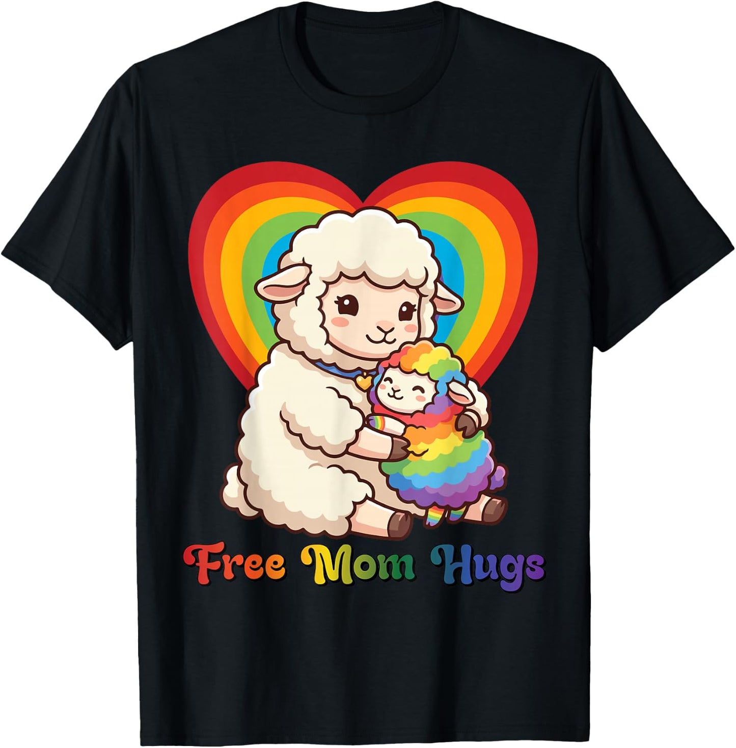Free Sheep Mom Hugs Pride Heart LGBTQ Inclusion Support T-Shirt - T-Shirt | Black