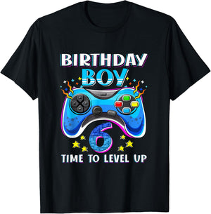 Birthday Boy Time To Level Up Gamer Video Game 6 Years Old T-Shirt - T-Shirt | Black