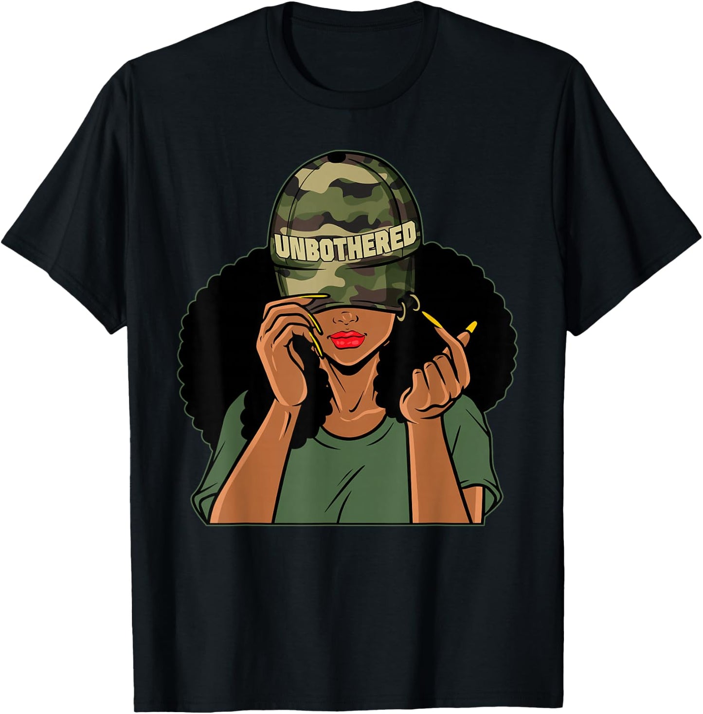Unbothered Black Girl Camoflauge Afro Woman Black Queen T-Shirt - T-Shirt | Black