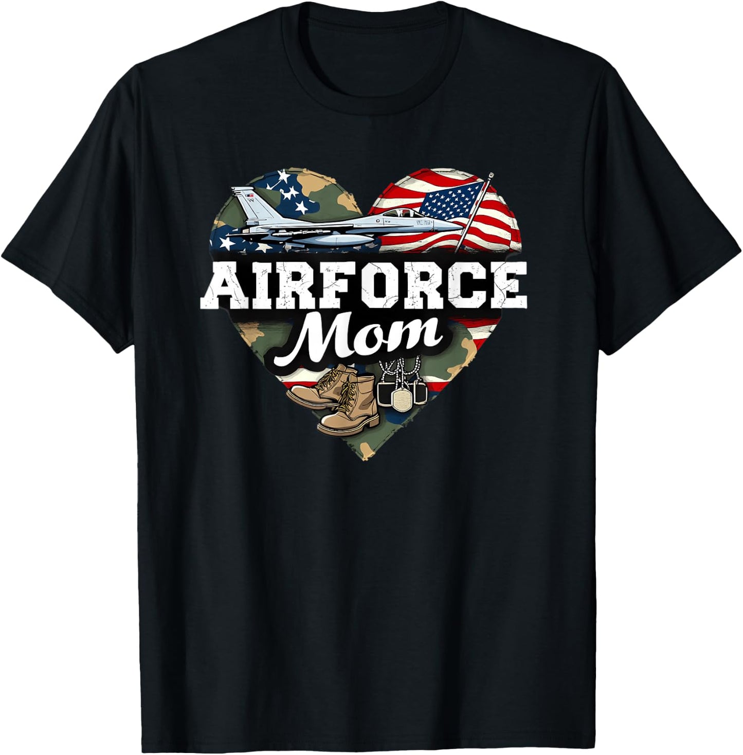 Air Force Mom Patriotic American Flag T-Shirt - T-Shirt | Black