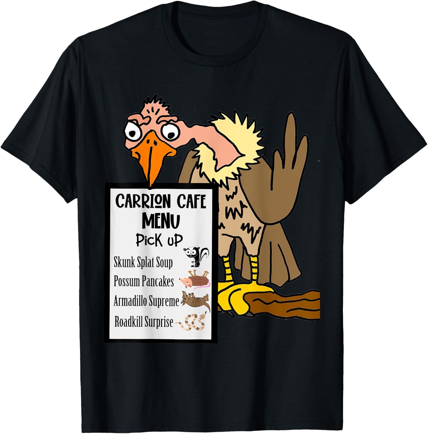Smileteesfunny Funny Buzzard with Road-kill Menu T-Shirt - T-Shirt | Black