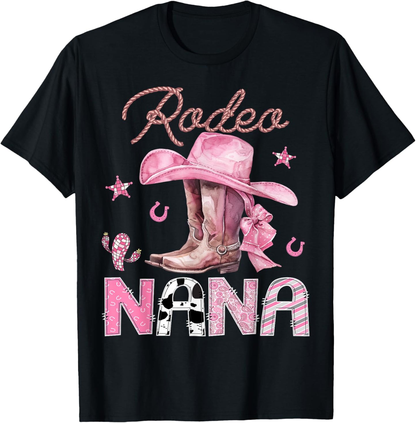 Rodeo Nana Pink Boots Coquette CowGirl Birthday Party T-Shirt - T-Shirt | Black