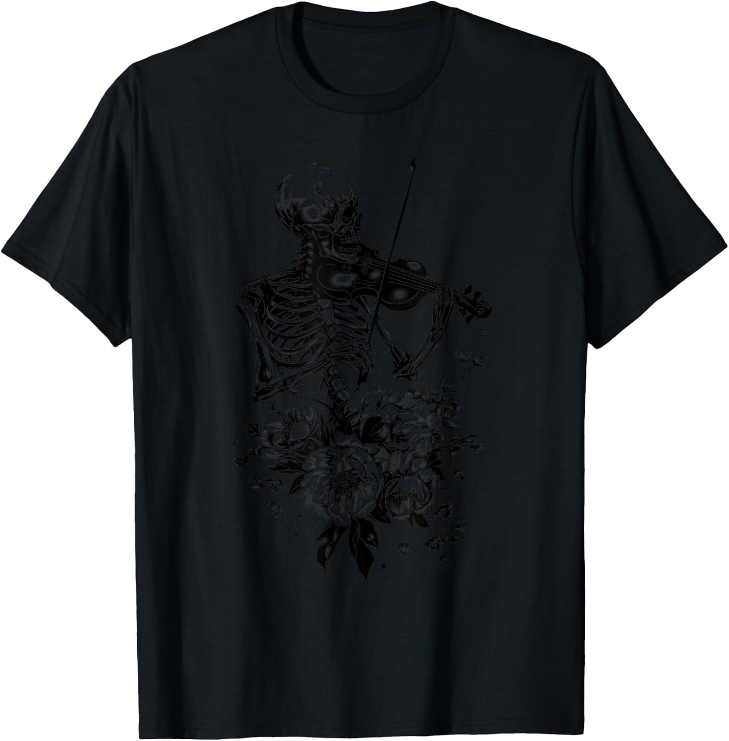Vintage Skeleton Playing Violin Boho Flower Gothic Goth Art T-Shirt - T-Shirt | Black