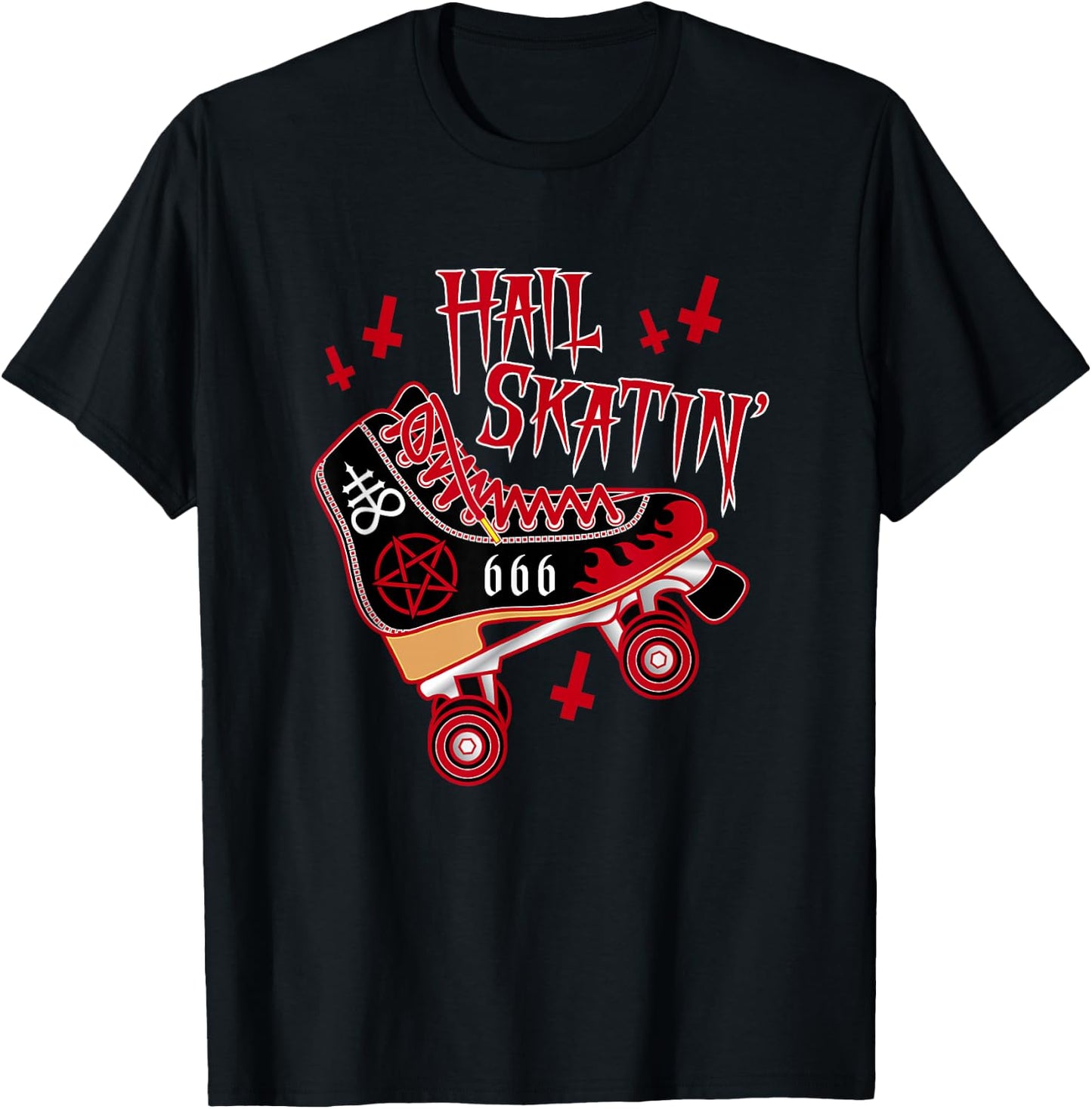 Satanic Hail Skatin Rollerskating Roller Skater Roller Derby T-Shirt - T-Shirt | Black
