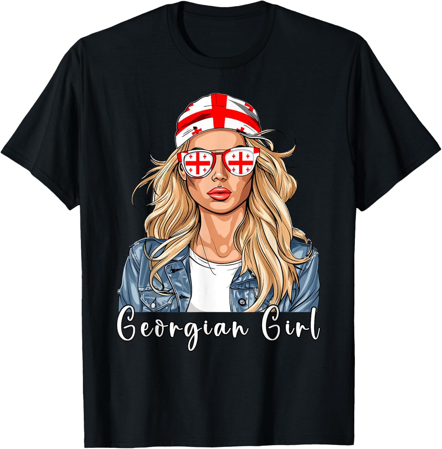 Georgian Flag Souvenirs Woman Girl Products Georgia T-Shirt - T-Shirt | Black