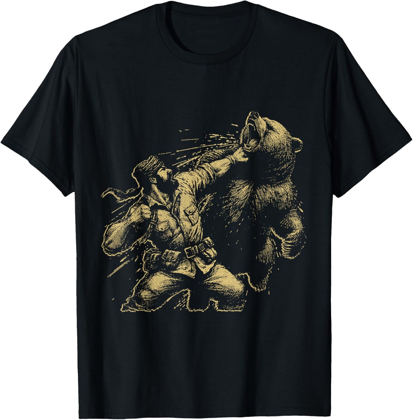 Bear Funny Man Punching Bear Retro Vintage Hunting Camping T-Shirt - T-Shirt | Black
