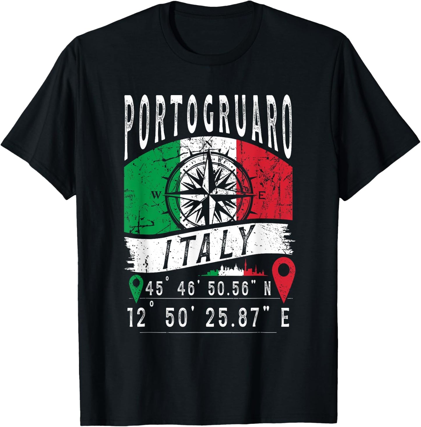 Portogruaro Italy Flag Italia GPS Coordinates Of Portogruaro T-Shirt - T-Shirt | Black