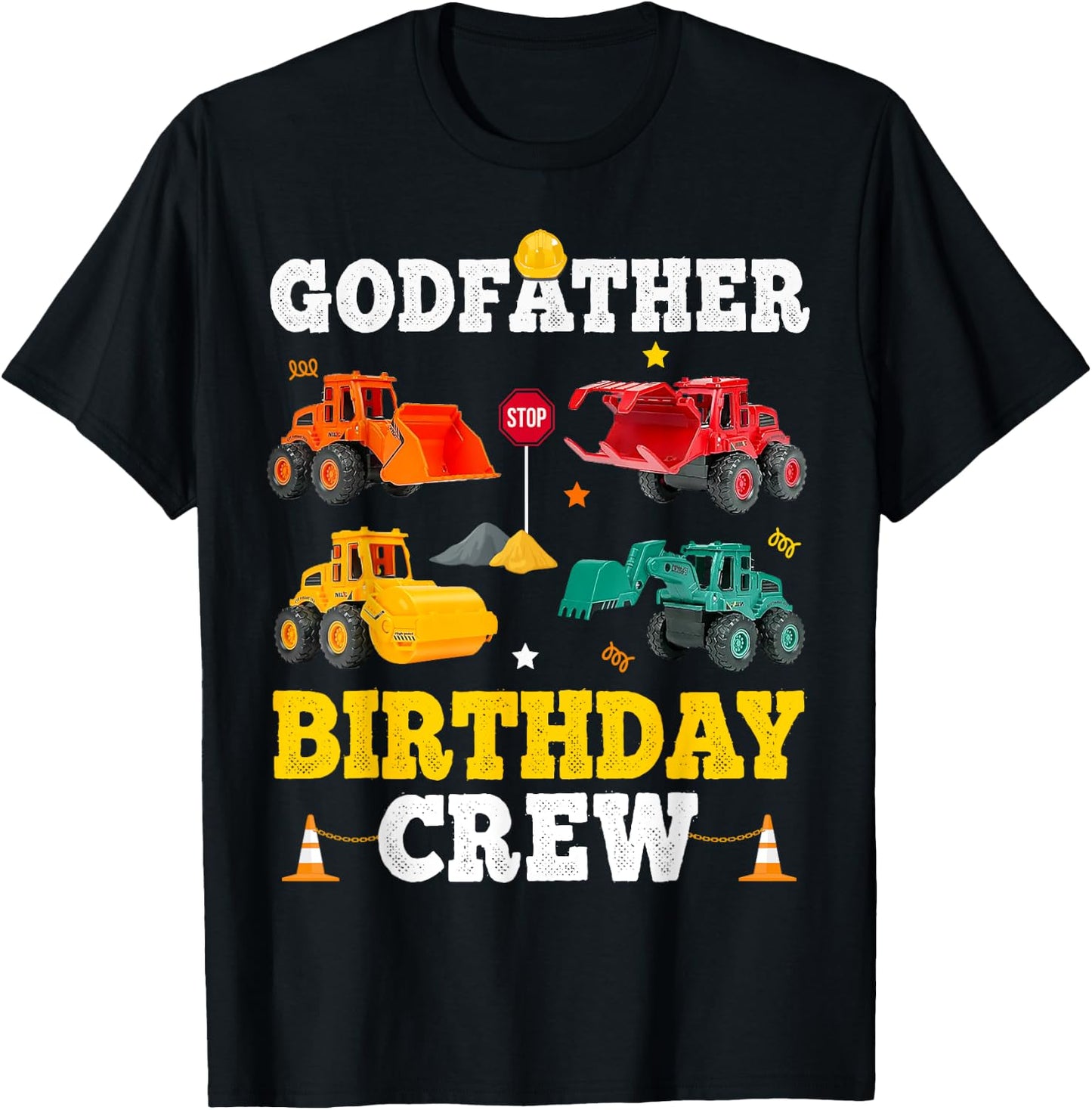 Godfather Birthday Crew Boy Construction Trucks Vehicles Kid T-Shirt - T-Shirt | Black
