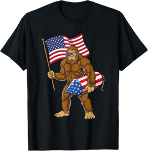 4th of July Bigfoot Sasquatch Fireworks America Patriotic T-Shirt - T-Shirt | Black