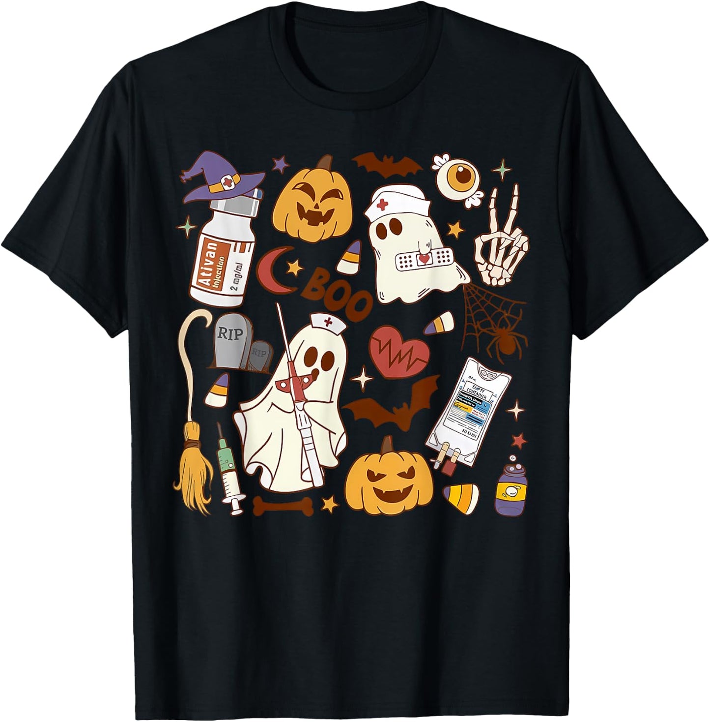 Cardiology Nurse Boo Crew Spooky Cardiac Nursing Halloween T-Shirt - T-Shirt | Black