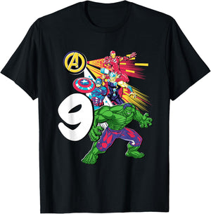 Marvel Super Heroes Avengers 9 Year Old Ninth Birthday T-Shirt - T-Shirt | Black