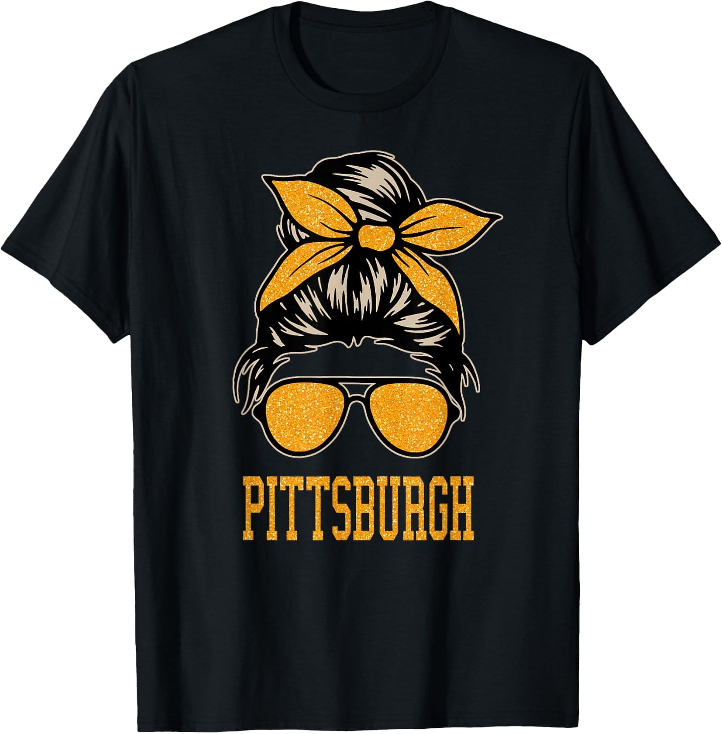 Pittsburgh Women Girl Messy Bun Hair. Gift Girl T-Shirt - T-Shirt | Black