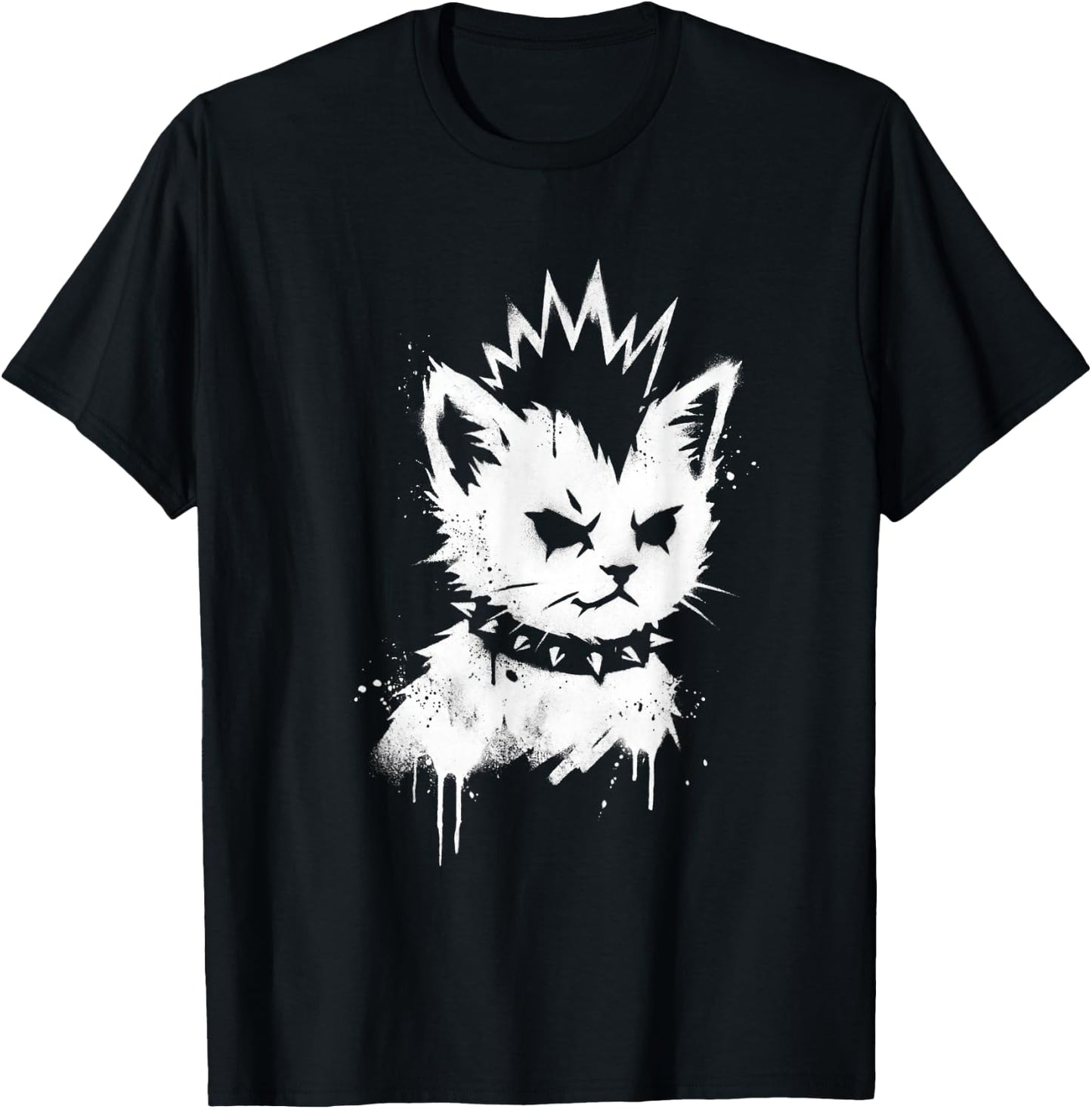 Punk Kitten Funny Mohawk Cat Rock Grunge Women Men T-Shirt - T-Shirt | Black