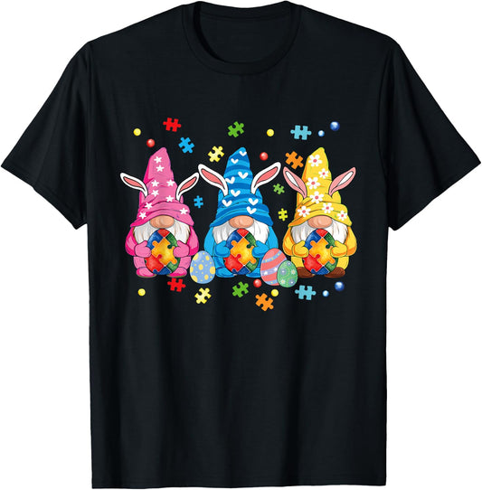 Autism Easter Gnomes Autism Awareness Easter Day Gnomes Egg T-Shirt - T-Shirt | Black
