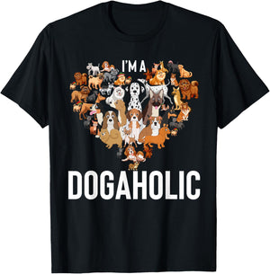 Funny Dogs Art I'm Dogaholic Apparel T-Shirt - T-Shirt | Black