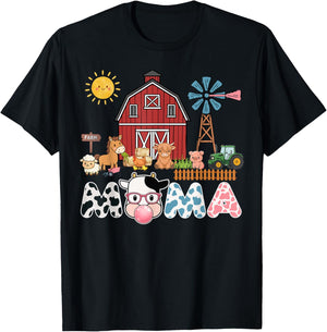 Birthday Farm Animals Mama T-Shirt - T-Shirt | Black
